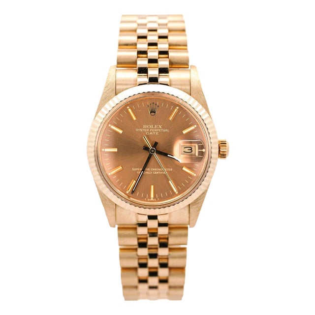 Vintage Rolex Op Date 34mm 14k Gold Champagne Dial Watch For Sale