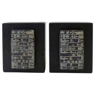 Black and White Bookends With Tribal Design For Sale