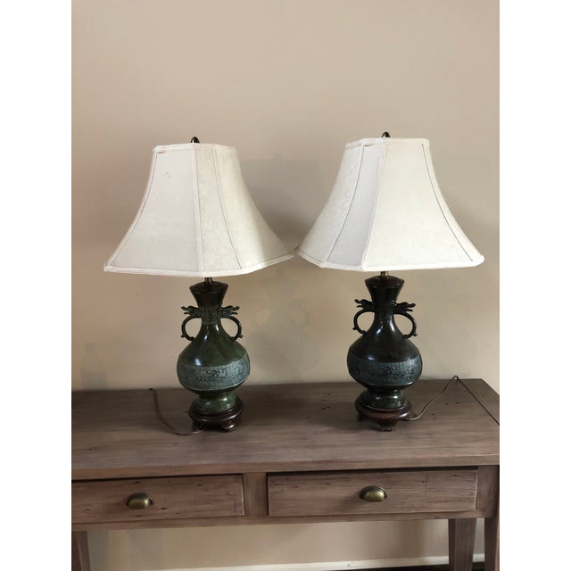 Vintage Mid-Century Chinese Bronze Marbro Lamps - a Pair For Sale - Image 13 of 13