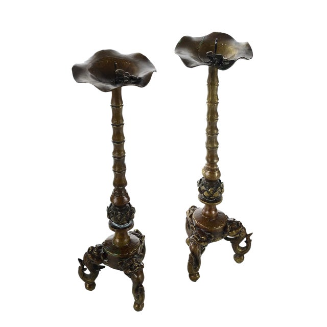 Antique Japanese Bronze Frog Candlesticks A Pair Chairish