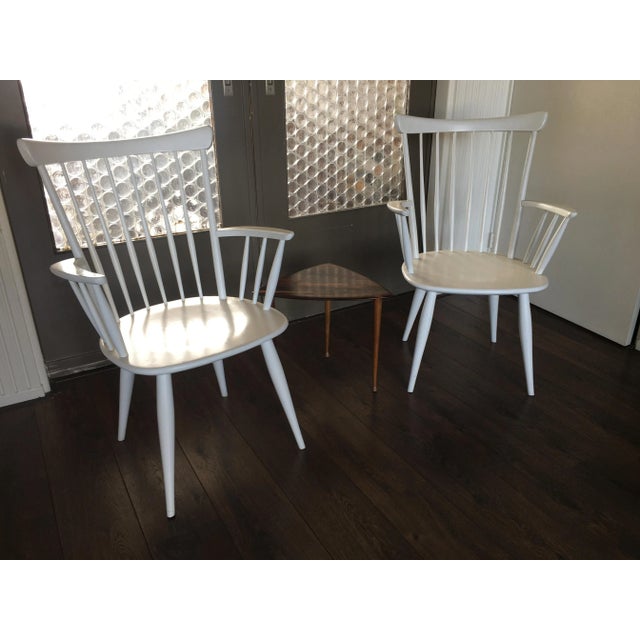 Set of White Spindle Back Armchairs by Yngve Ekström, 1950s For Sale - Image 9 of 10