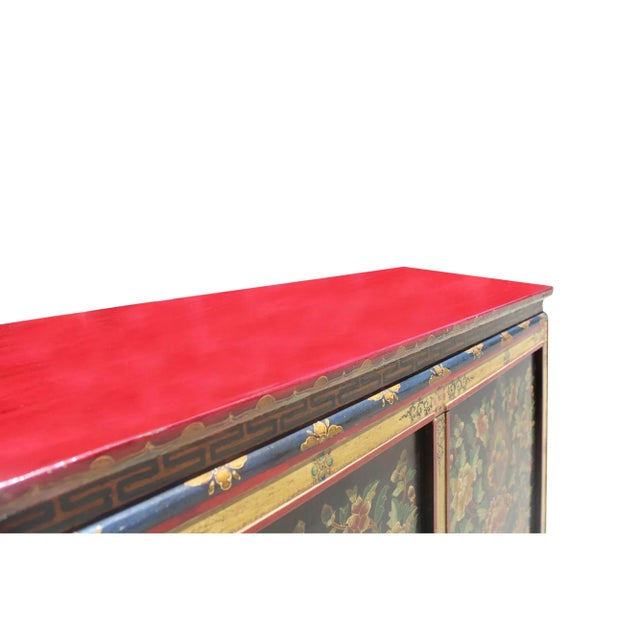 2000 - 2009 Chinese Tibetan Treasure Color Flower Graphic Storage Cabinet For Sale - Image 5 of 8