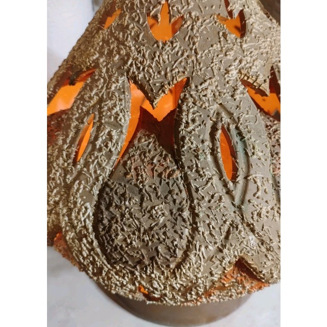 Abstract 1960s Brutalist Pottery Lamps With Lighted Cut Outs No Shade For Sale - Image 3 of 7