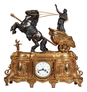 Italian Empire Style Mantel Clock With Chariot and Rearing Horse Sculpture