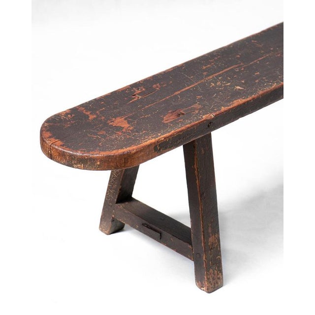 Brown Antique French Provincial Wooden Bench For Sale - Image 8 of 9