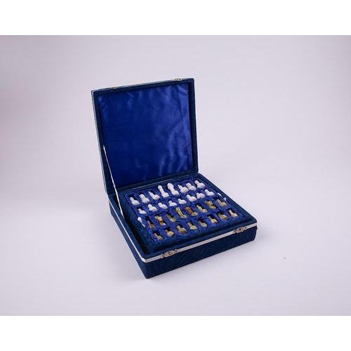 Marble Chess Game in Blue Velvet Box, 1900s For Sale - Image 3 of 14