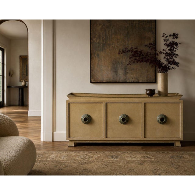 James Mont, American Mid-Century Modern, Credenza or Sideboard, Yellow Painted Wood, USA, 1950s An interesting yellow and...