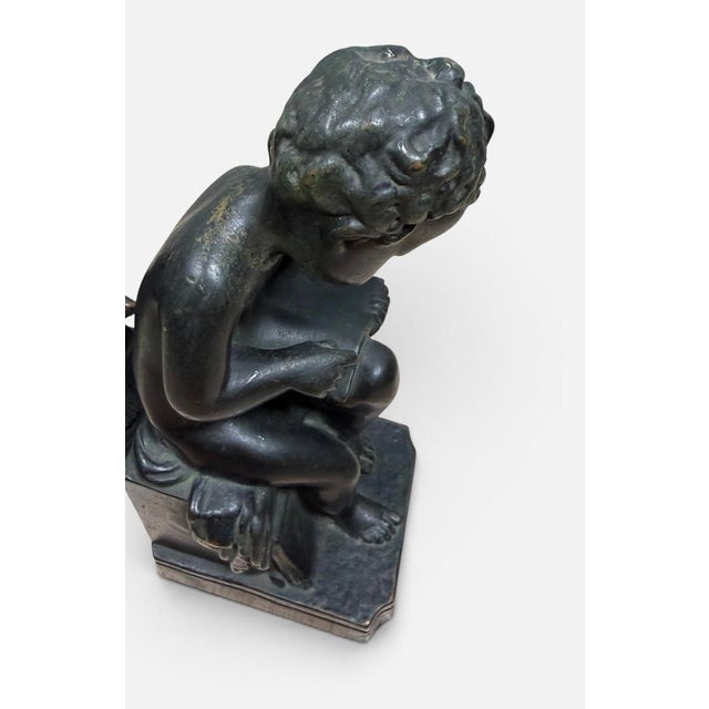 Antique 1920s Art Deco Pompeian Bronze Co. "The Scholar" Bookends – Pair, Model No. 141 For Sale - Image 10 of 11