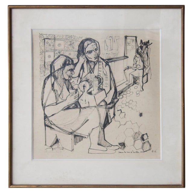 Pen Drawing on Paper, France, 1950s For Sale