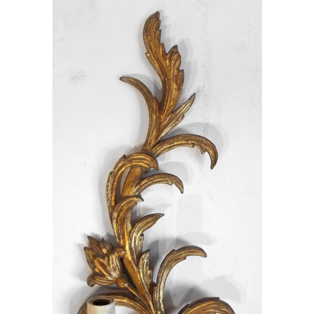 Mid-20th Century Pair of Likely-Italian Gilt Wood Wall Sconces For Sale - Image 4 of 8