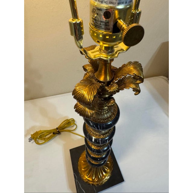 Hollywood Regency Stacked Black Marble Antique Gold Acanthus Table Lamp For Sale - Image 4 of 12