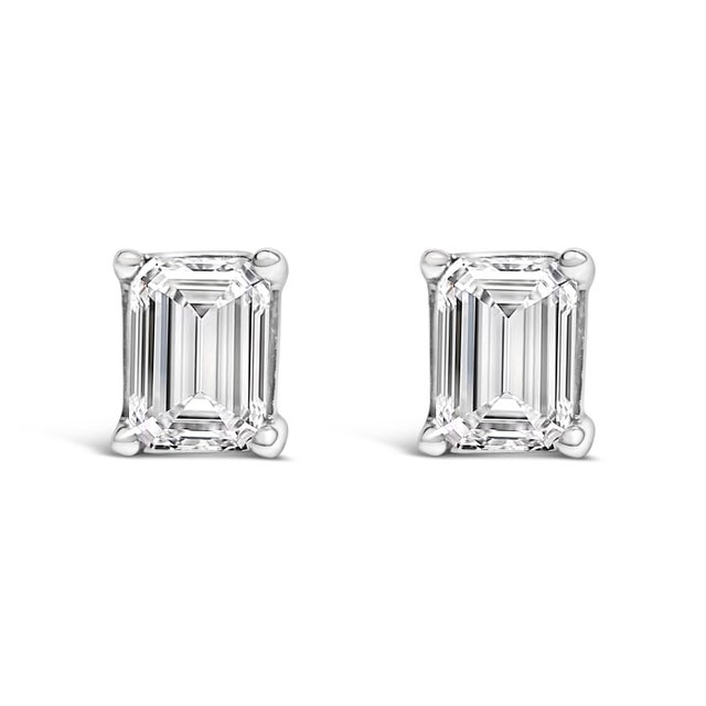 Contemporary 14K White Gold 1 1/2 Cttw Emerald Cut Lab-Grown Diamond Solitaire Stud Earrings (F-G Color, VS1-VS2 Clarity) For Sale - Image 3 of 5