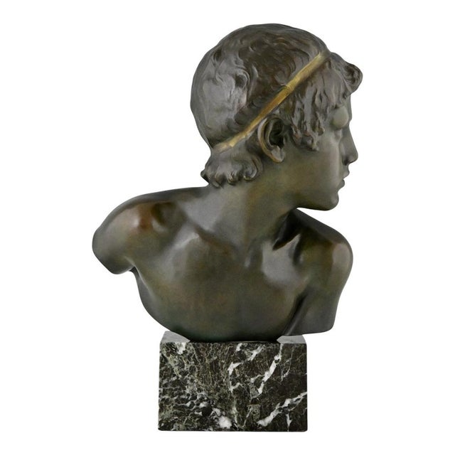 Green Constant Roux, Bust of Young Achilles, 1920, Bronze on Marble Base For Sale - Image 8 of 11