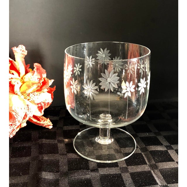 Set of 5 Vintage Clear Crystal Dessert Sherbet Cups Daisy Floral Etched