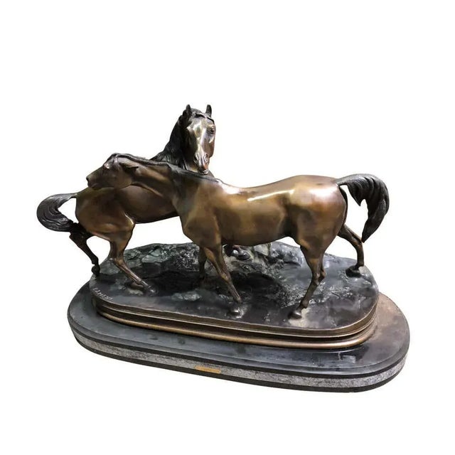 French Patinated Bronze Miniature Figure of Two Horses by P. J. Mene For Sale - Image 3 of 12