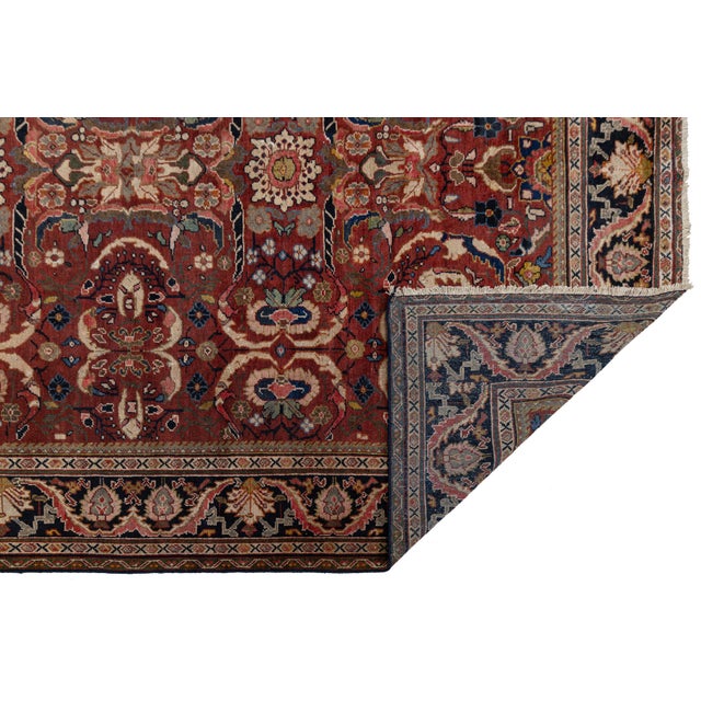 Persian Antique Style Mahal Persian Area Rug Large-Scale Floral Hand-Knotted Wool 1940s For Sale - Image 3 of 10