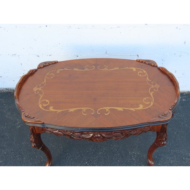 French Hand Carved Inlay Coffee Table 6922 For Sale In Miami - Image 6 of 17