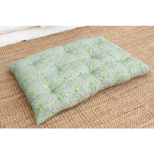 Textile Hand Block Printed Jaipur Spring Green Floor Cushion For Sale - Image 7 of 9
