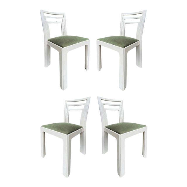 1980s Postmodern Lacquered Dining Chairs Newly Reupholstered - Set of 4 Offwhite For Sale