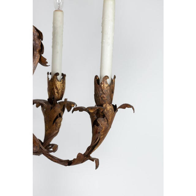 Late 19th-Century French Gilt Tole Six-Light Chandelier, Circa 1870 For Sale In San Francisco - Image 6 of 10