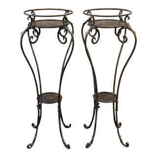 Pair of Neoclassical Style Patinated Metal Planter Stands For Sale