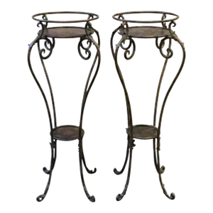 Pair of Neoclassical Style Patinated Metal Planter Stands