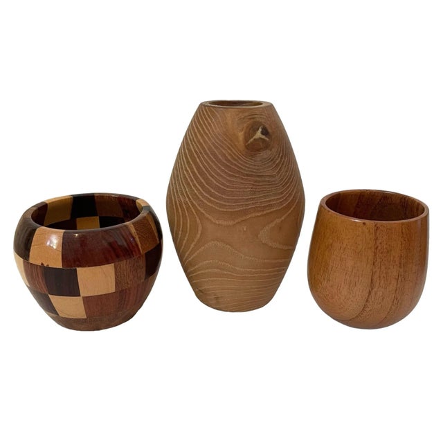 Vintage MCM Hand-Turned Wood Vases & Containers. Set of 6 For Sale - Image 4 of 7