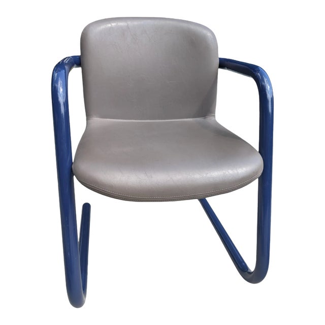 1980s Postmodern Kinetic Tubular Blue Metal and Gray Vinyl