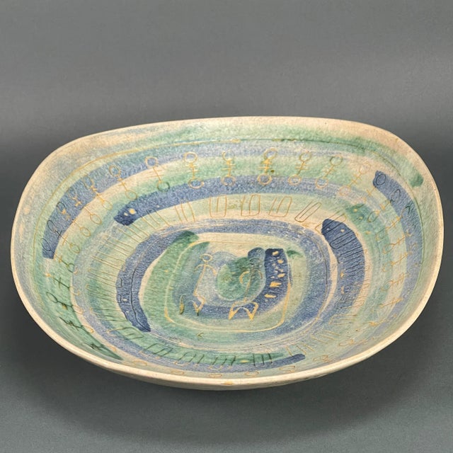 Ceramic Vintage 50s Mid-Century Modern Crumrine Art Pottery Huge Ceramic Bowl For Sale - Image 7 of 13