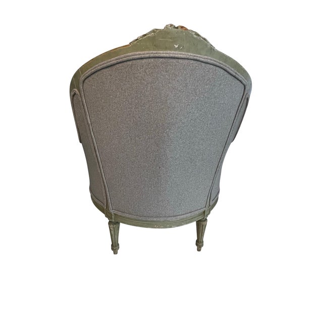 Gray Early 20th Century Louis XVI Painted Fireside Chairs in Grey Upholstery with Flower Detail - A Pair For Sale - Image 8 of 18