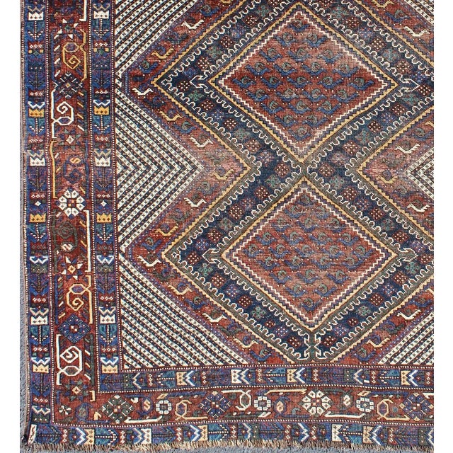Tribal Tri-Medallion Antique Afshar Rug in Colorful Tones Brown and Gray Blue 5'0 X 6'1 For Sale - Image 3 of 12