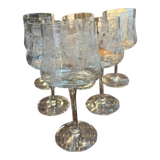 1920s Cambridge Marjorie Fuchsia Etched Goblet's Circa 1921-1934 For Sale