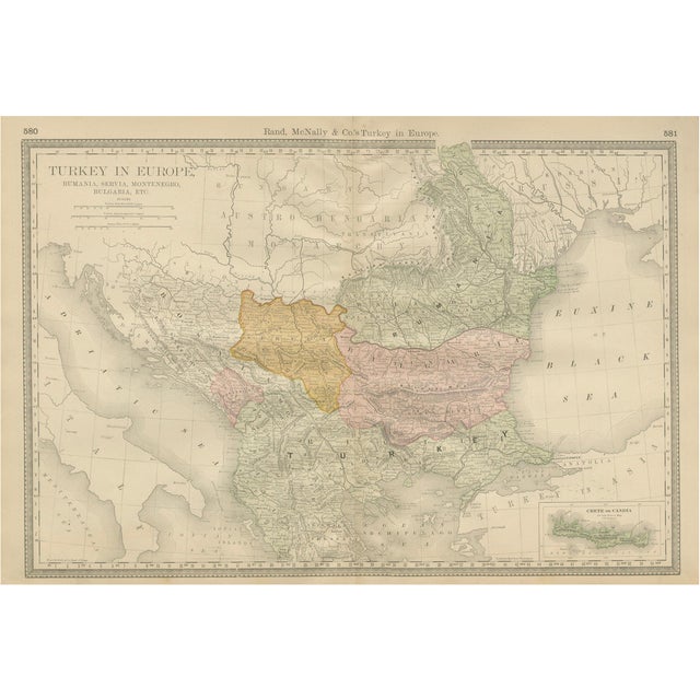 Turkey in Europe Map by Rand McNally, 1888 For Sale