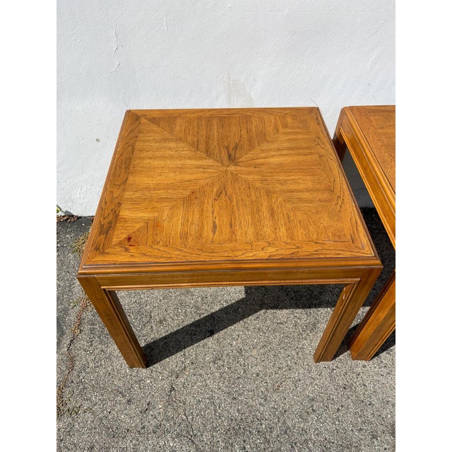 Wood Drexel Accolade Solid Wood Pair of Mid Century Chinoiserie Tables For Sale - Image 7 of 10