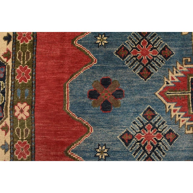 Textile Kazak Rug 6’3” X 9′ Red Wool Tribal Hand-Knotted Oriental Carpet For Sale - Image 7 of 14