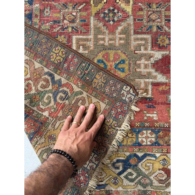 Persian Antique Caucasian Leshgi Star with KINTSUGI Repairs Rug 3.8 x 5.6 For Sale - Image 3 of 11