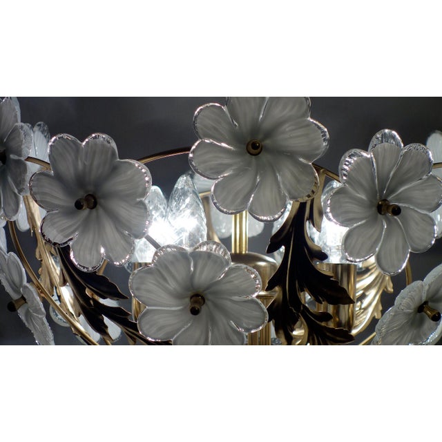 Gold Gilded Metal and Glass Flower 4-Light Chandelier, 1990s For Sale - Image 8 of 12