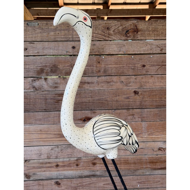 Vintage Hand-Painted Flamingo Sculpture on Metal Legs | Signed Mexican Folk Art For Sale - Image 4 of 12