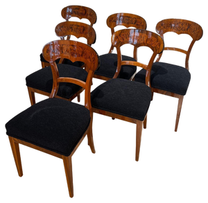 Biedermeier Shovel Chairs in Walnut, Roots Veneer, South Germany, 1845, Set of 6