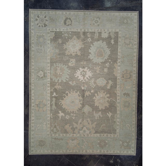 Turkish Oushak Rug Taupe and Sage Green Handwoven Wool Rug 10'8" X 14'2" For Sale - Image 10 of 10