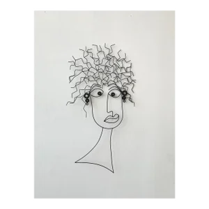 Vintage Black Wire Female Bust Wall Sculpture, Circa 1970s