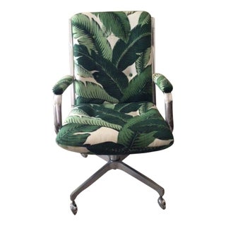 Vintage Desk Chair in Palm Upholstery For Sale