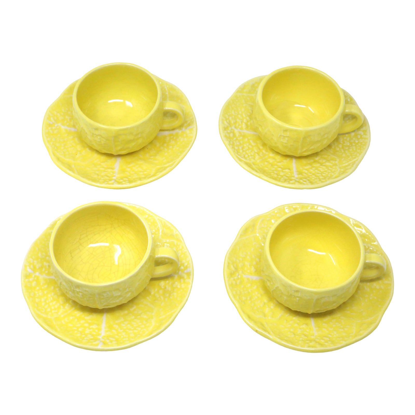 Vintage Secla Yellow Cabbage Majolica Teacups and Saucers by Secla ...