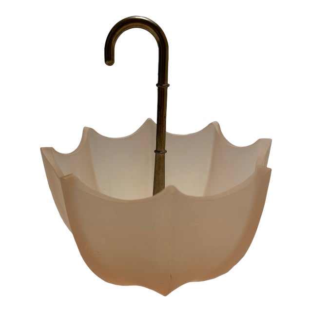 Mid 20th Century Pink Satin Glass Candy Dish Shaped Like an Umbrella For Sale