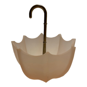 Mid 20th Century Pink Satin Glass Candy Dish Shaped Like an Umbrella