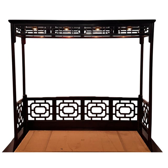 Vintage White Furniture Chinoiserie Style Burl Wood & Lacquer Queen Size Platform Bed For Sale In Greensboro - Image 6 of 11