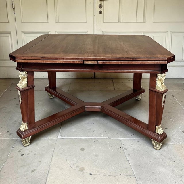 Traditional Antique French Empire Mahogany Draw Leaf Dining Table With Bronze Mounts For Sale - Image 3 of 17