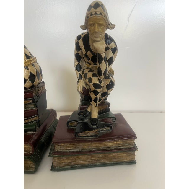 Antique White Vintage 1920's's Pair of French Harlequin or Jester Figure Book Ends For Sale - Image 8 of 10