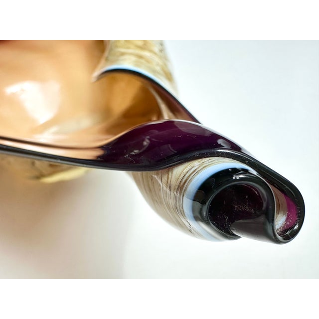 Modern Mouth-Blown Glass Art Bowl in the Shape of a Shell, from the Jozefina Krosno Glass Art Manufactory, Poland, 1980s For Sale - Image 3 of 18