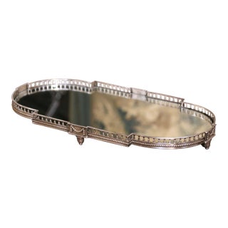 19th Century French Louis XVI Silvered Bronze Mirrored Plateau Surtout De Table For Sale